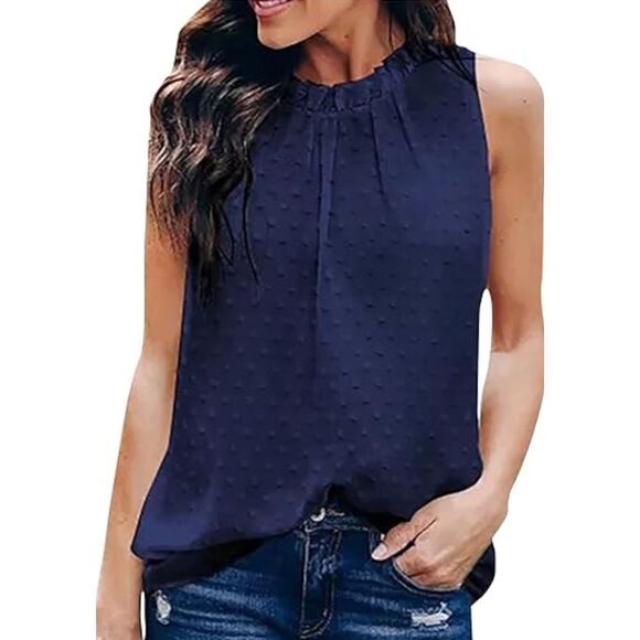 Abercrombie Women's Halter‎ Neck Tank Top Sz M Blue Sleeveless Swiss Dot Summer - Picture 1 of 16